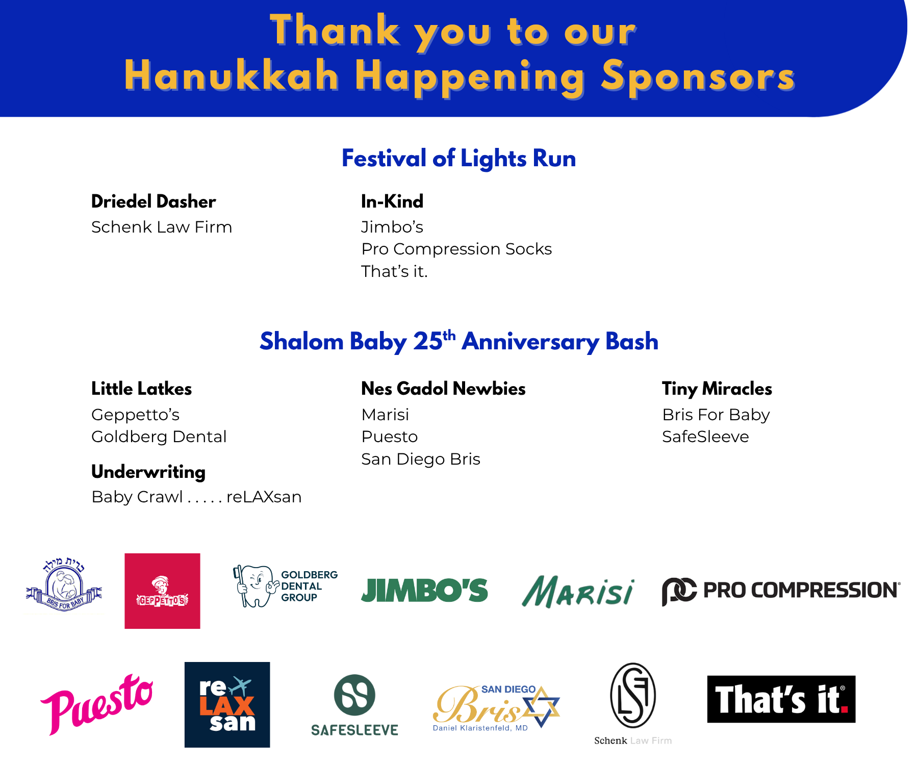 Hanukkah Happening Sponsors